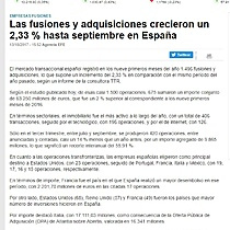 Las fusiones y adquisiciones crecieron un 2,33 % hasta septiembre en Espaa